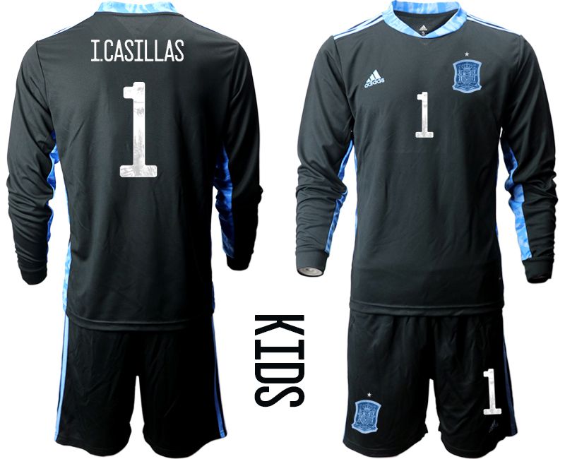 Youth 2021 World Cup National Spain black long sleeve goalkeeper #1 Soccer Jerseys1